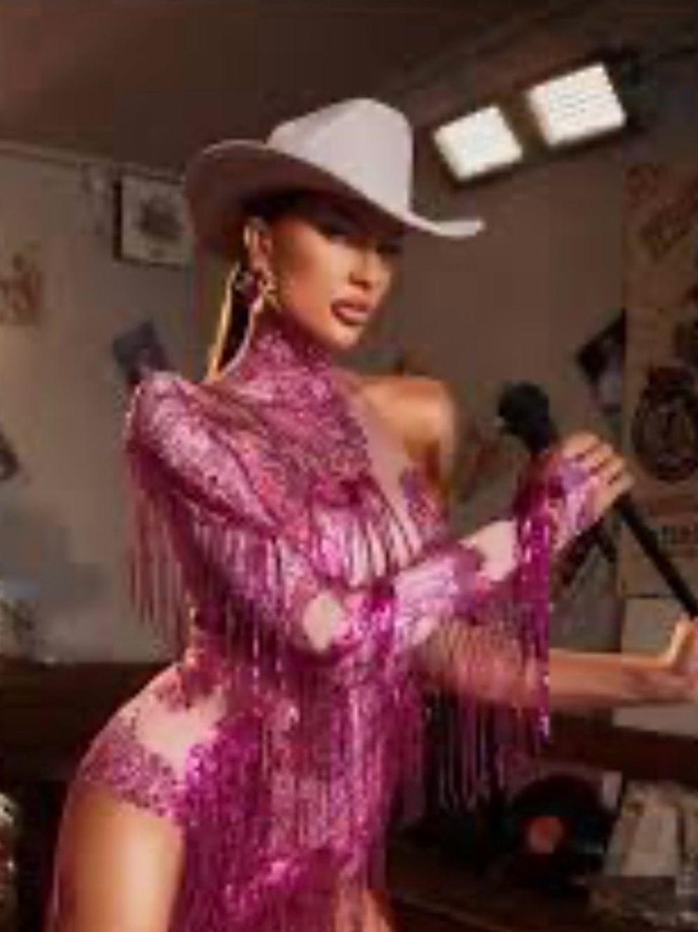 Mew Mews Pink Sequin Fringe One-Shoulder Womens Bodysuit